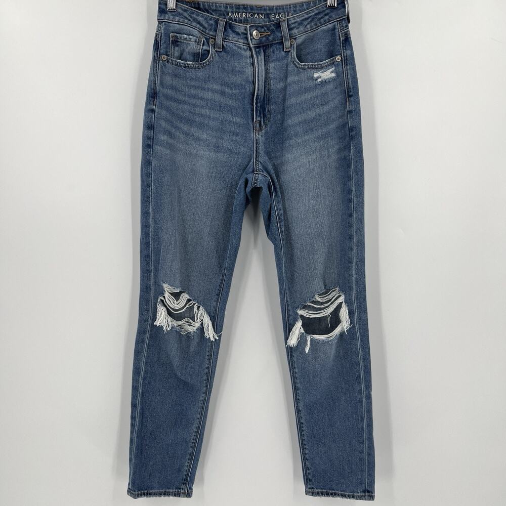 American Eagle Mom Jeans Comfort Stretch Waistband Distressed Women’s Size 2 Reg - Picture 2 of 10